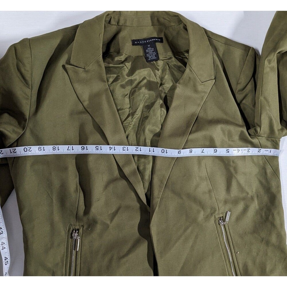 Grace Elements Size 16 Olive Green‎ Open Front Blazer Jacket - Picture 8 of 10